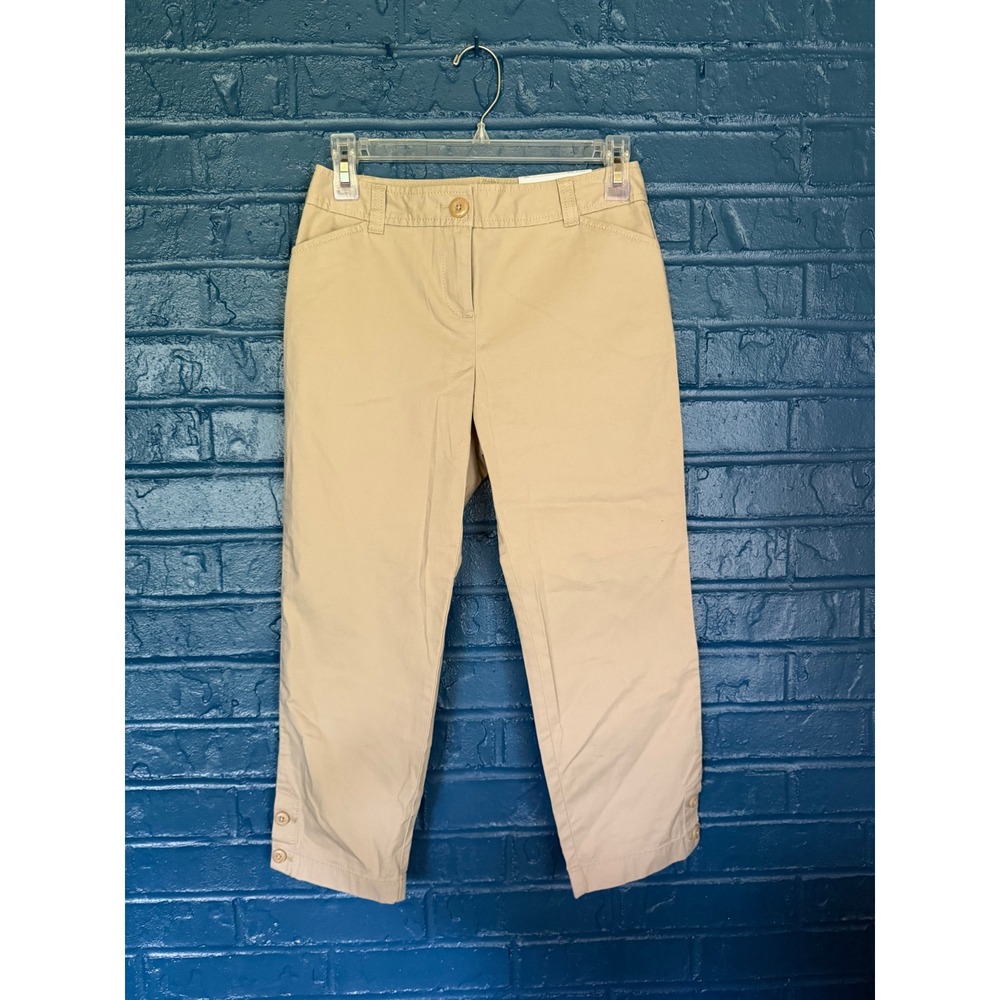 Ann Taylor LOFT Curvy Crop Pants Khaki Tan Petite 00P Button Hem Trousers